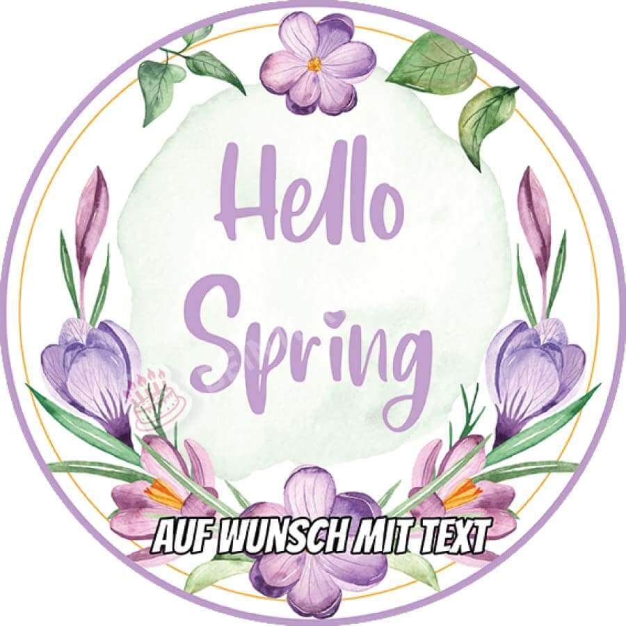 Motiv: Hello Spring - Frühlingsbeginn Krokusse - Deintortenbild.de Tortenaufleger aus Esspapier: Oblatenpapier, Zuckerpapier, Fondantpapier