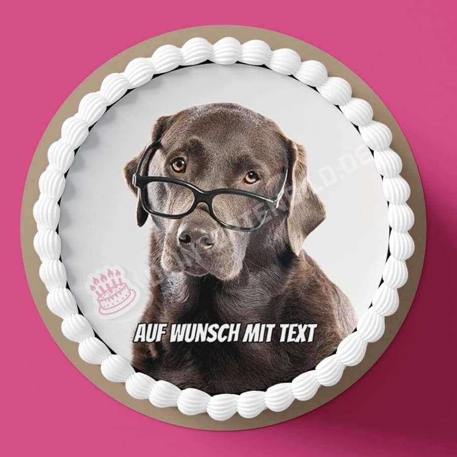 Motiv: Hund mit Brille - Deintortenbild.de Tortenaufleger aus Esspapier: Oblatenpapier, Zuckerpapier, Fondantpapier