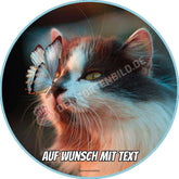 Motiv: Katze mit Schmetterling - Deintortenbild.de Tortenaufleger aus Esspapier: Oblatenpapier, Zuckerpapier, Fondantpapier