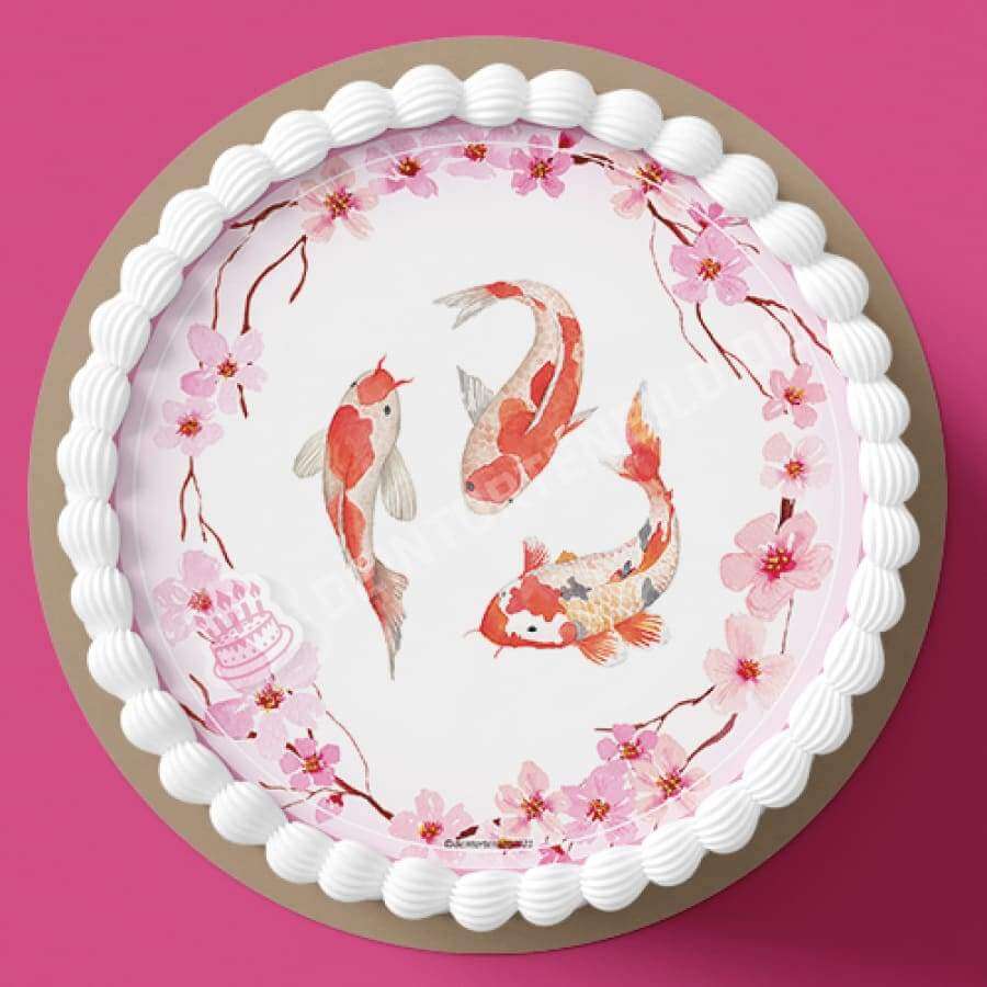 Motiv: Koi Fische mit Kirschblüten - Deintortenbild.de Tortenaufleger aus Esspapier: Oblatenpapier, Zuckerpapier, Fondantpapier