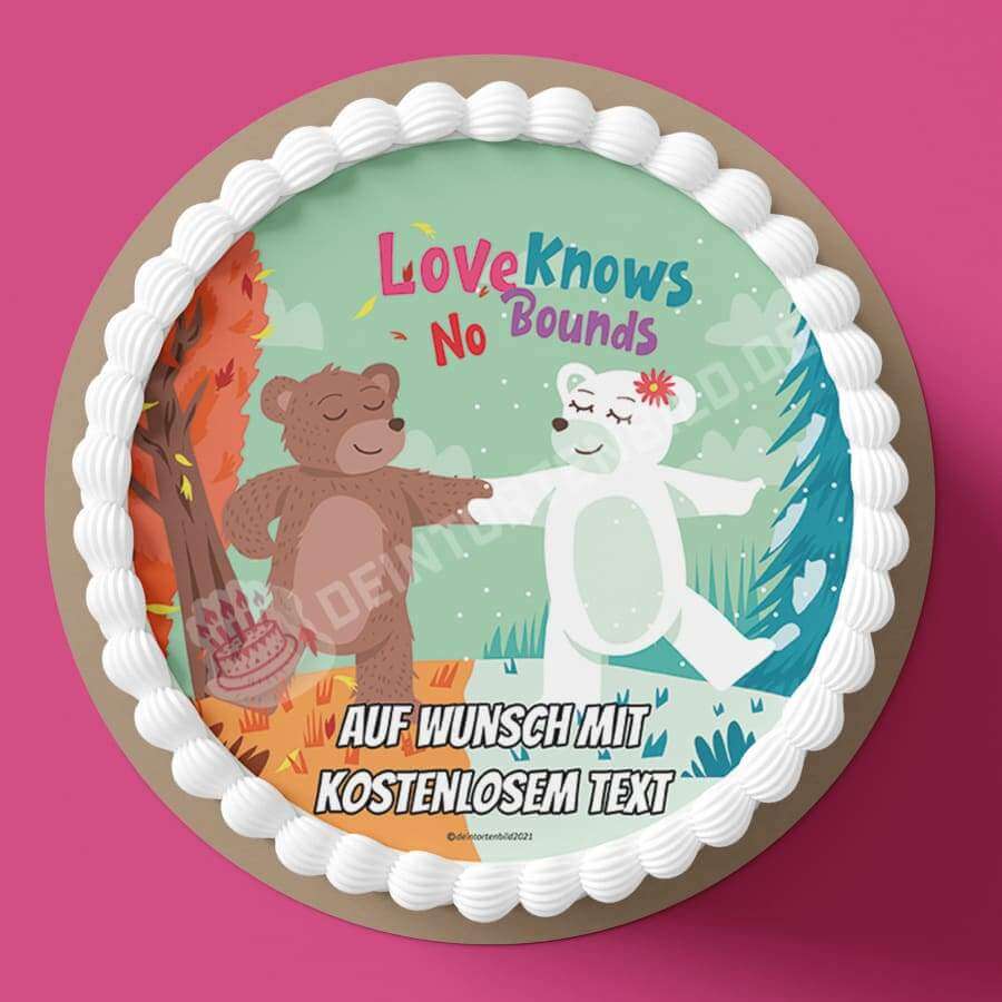 Motiv: "Love knows no bounds" Valentinstag Bären - Deintortenbild.de Tortenaufleger aus Esspapier: Oblatenpapier, Zuckerpapier, Fondantpapier