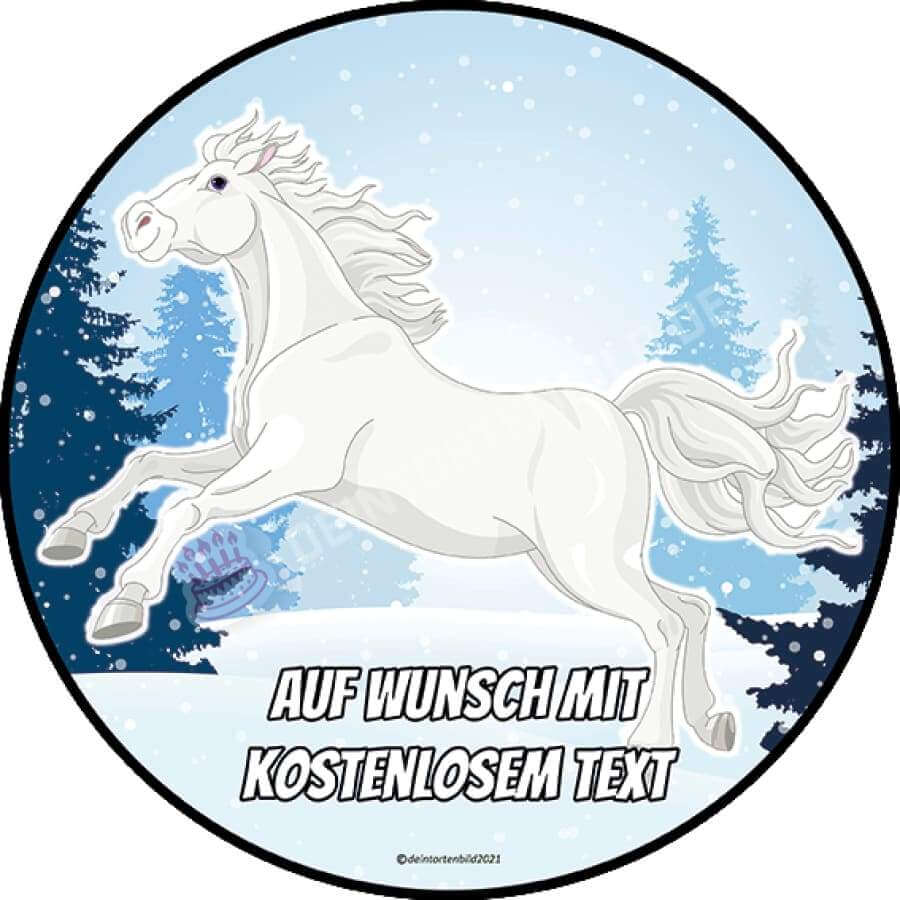 Motiv: Pferd Weiß im Schnee - Deintortenbild.de Tortenaufleger aus Esspapier: Oblatenpapier, Zuckerpapier, Fondantpapier